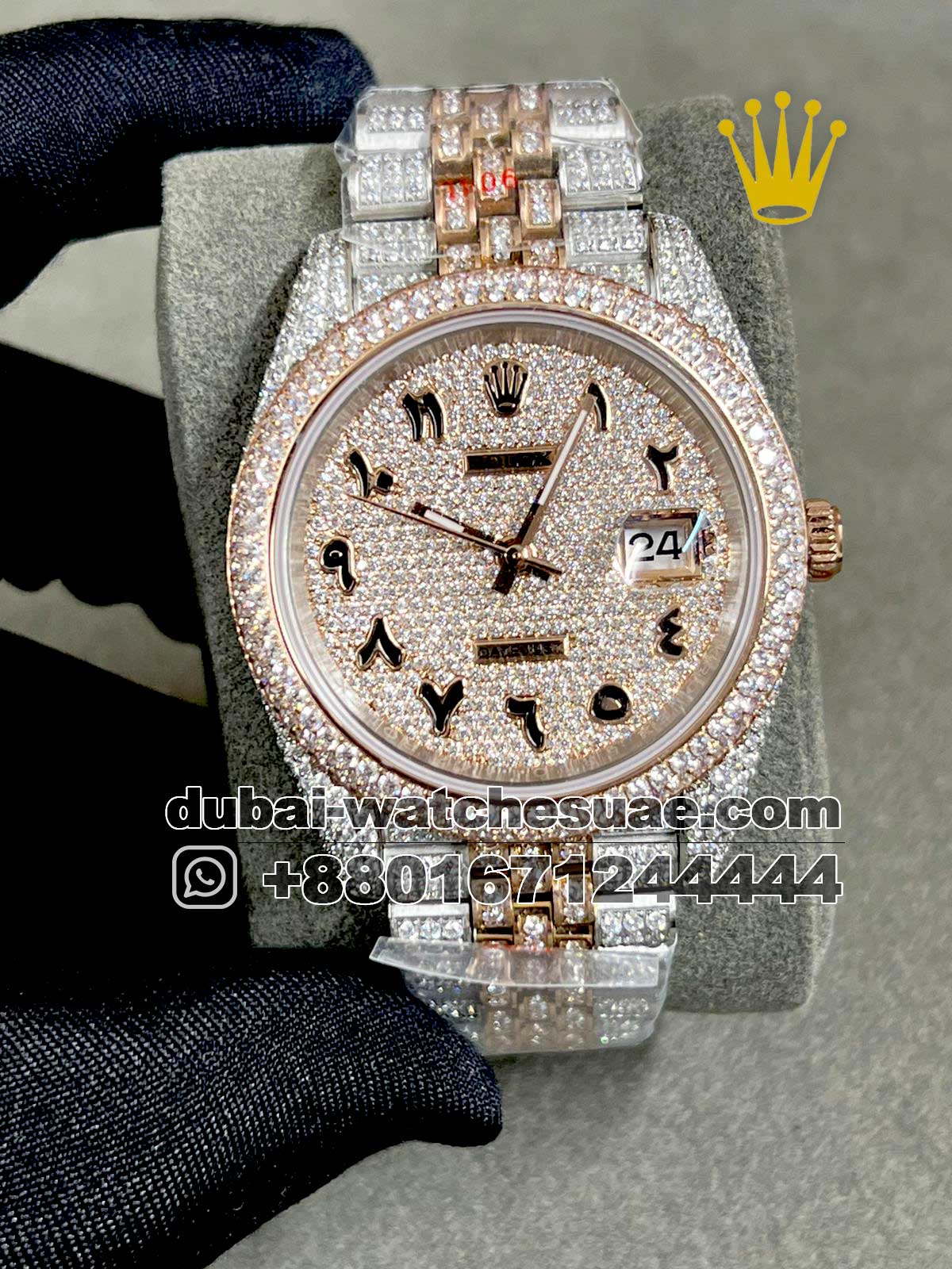 Fully iced out hot sale replica watch